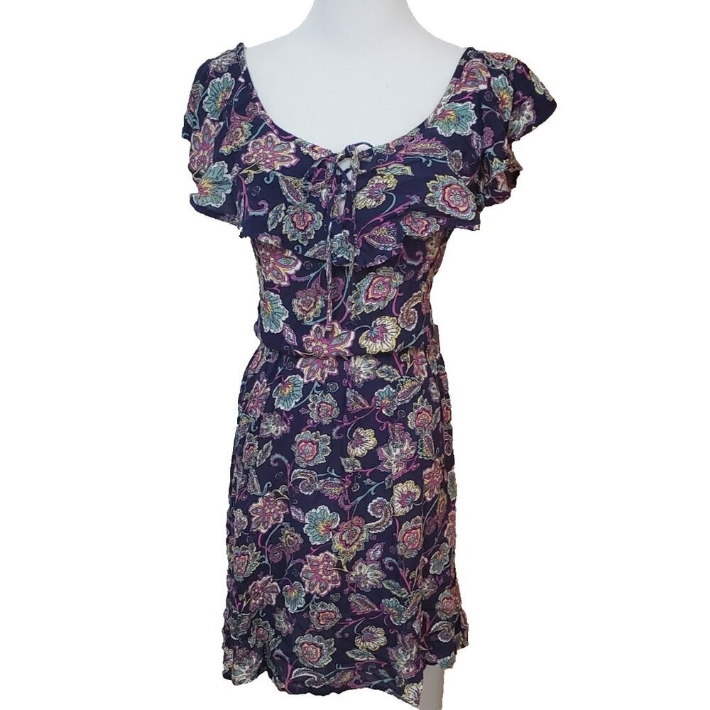 Women's 2X Blue Floral Dress G Collection Flutter Sleeves